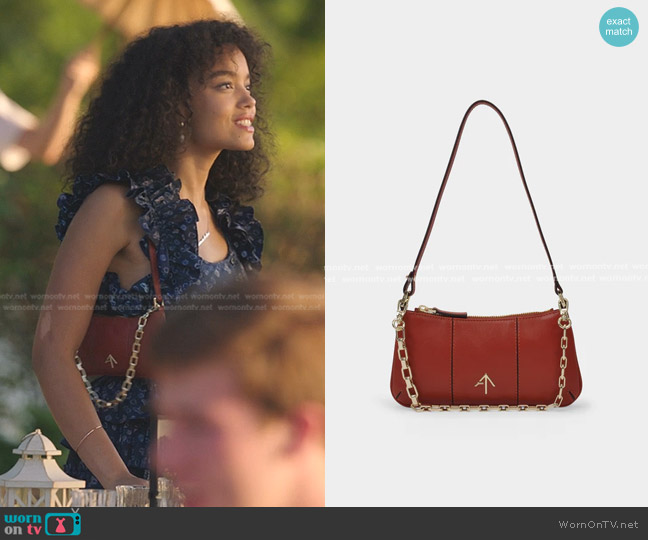 Manu Atelier Pita Soft Leather Shoulder Bag In Red worn by Zoya Lott (Whitney Peak) on Gossip Girl
