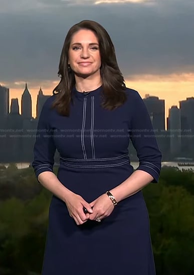 Maria’s navy dress with white stitching on Today