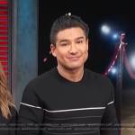Mario Lopez’s black striped sweater on Access Hollywood