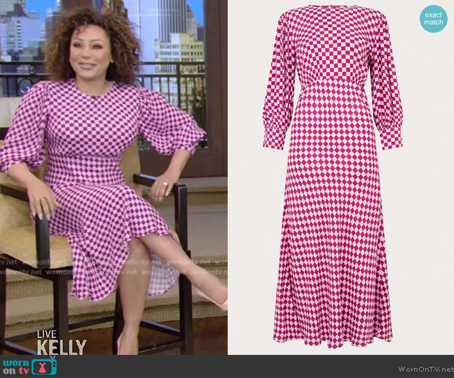 Mark and Spencer x Ghost Crepe Checked 3/4 Sleeve Midi Tea Dress worn by Mel B on Live with Kelly and Mark