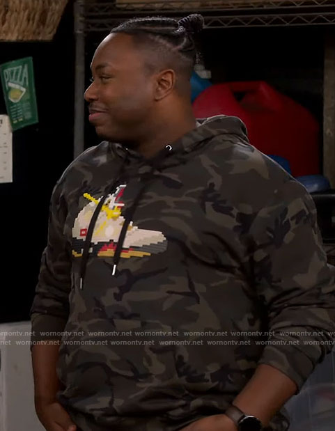Marty’s camo sneaker hoodie on The Neighborhood