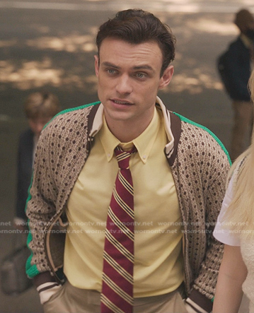 Max’s beige geometric track jacket on Gossip Girl