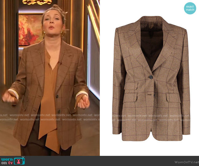 Max Mara Brown Check Blazer worn by Drew Barrymore on The Drew Barrymore Show