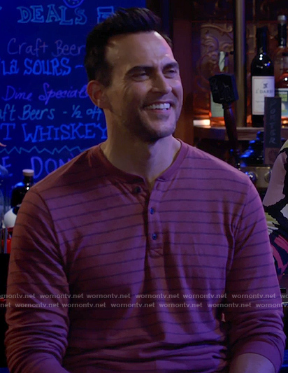 Max’s pink striped henley tee on Call Me Kat