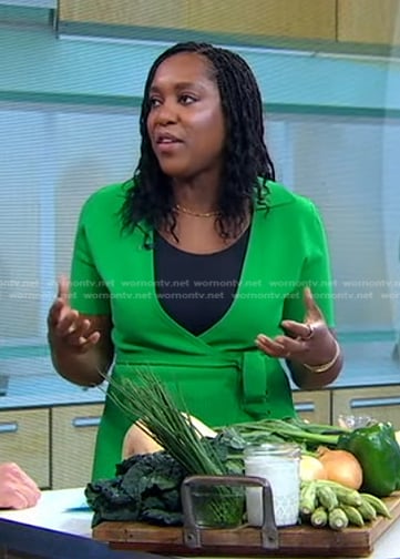 Maya Feller’s green wrap dress on Good Morning America