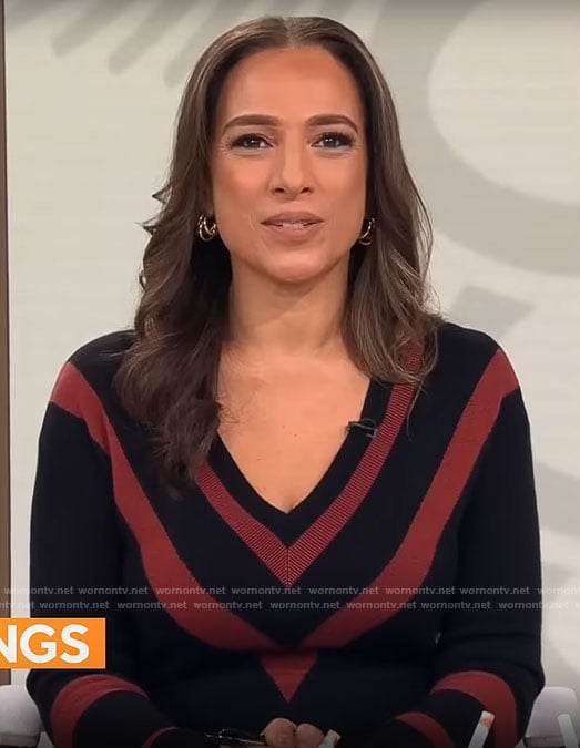 Michelle Miller’s chevron stripe sweater dress on CBS Mornings