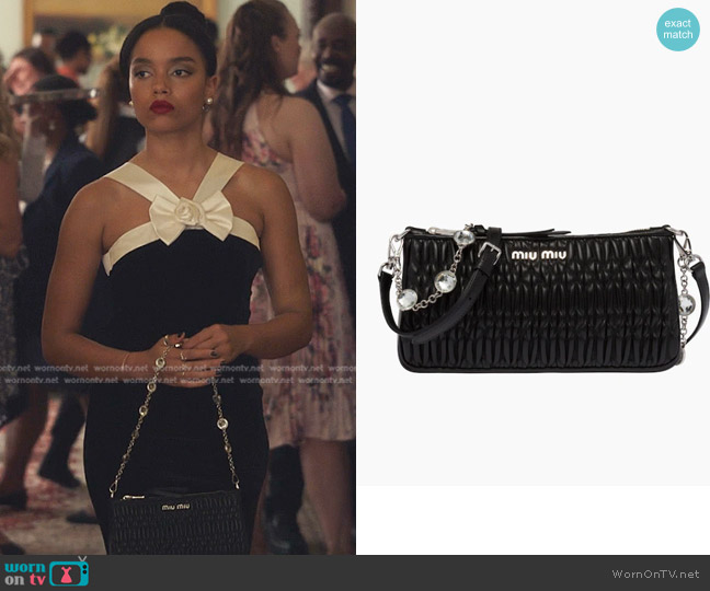 Miu Miu Nappa Crystal Mini Shoulder Bag worn by Zoya Lott (Whitney Peak) on Gossip Girl