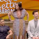 Monica Mangin’s patchwork print maxi dress on Live with Kelly and Ryan