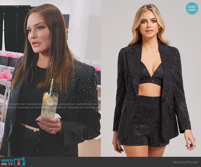 Nadine Merabi Kira Blazer in Black worn by Meredith Marks on The Real Housewives of Salt Lake City