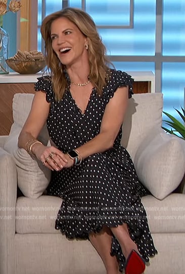 Natalie’s navy polka dot dress on The Talk