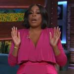 Niecy Nash’s pink drape midi dress on The Kelly Clarkson Show