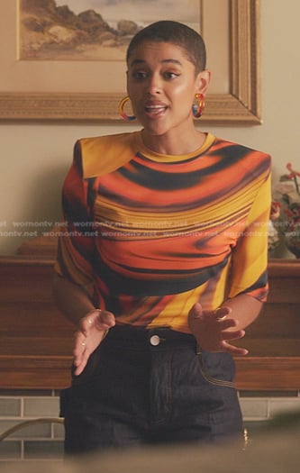 Julien’s orange print top and jeans on Gossip Girl