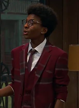 Noah’s burgundy plaid blazer on Bunkd