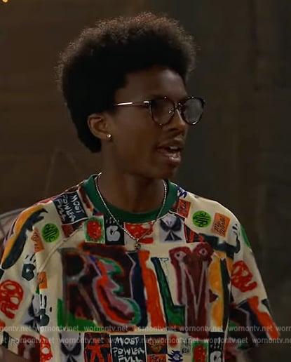 Noah’s multicolored print tee on Bunkd