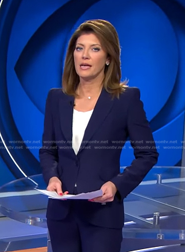 Nora’s navy single breasted blazer on CBS Evening News