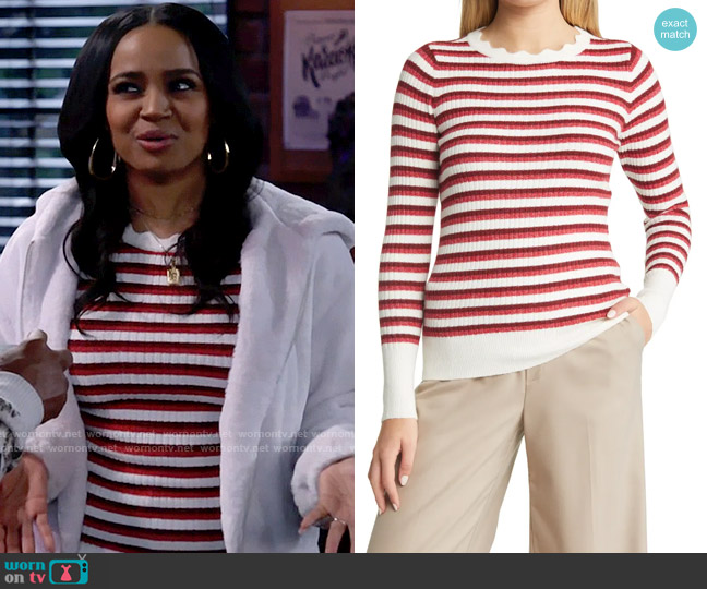 Nordstrom Rib Stripe Scallop Crewneck Sweater worn by Randi (Kyla Pratt) on Call Me Kat