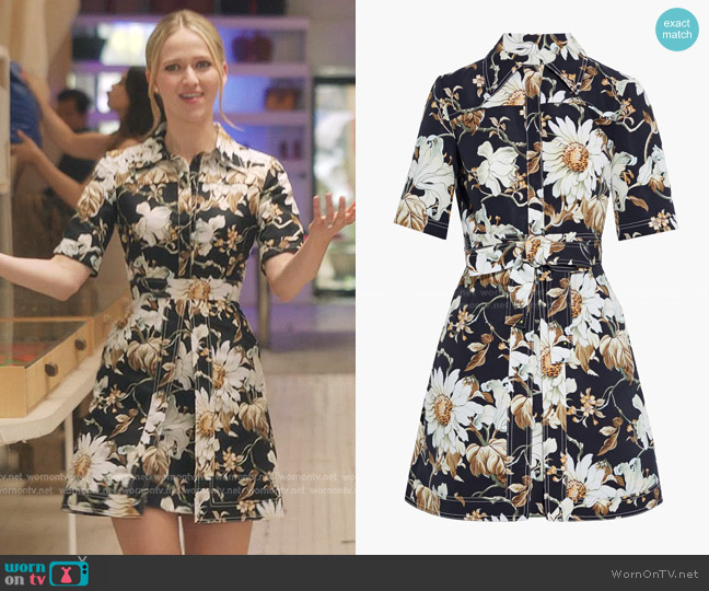 Oscar de la Renta Belted Floral-Print Faille Mini Dress worn by Jessica Bradley (Johanna Braddy) on Gossip Girl