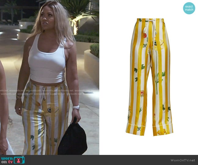 Oscar de la Renta Striped Silk Twill Pajama Pants worn by Gizelle Bryant on The Real Housewives of Potomac