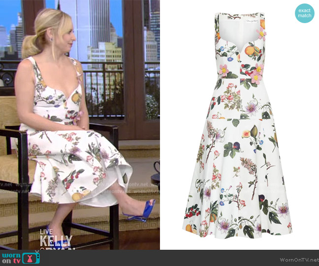 Oscar de la Renta Graphic-print sleeveless dress worn by Sarah Michelle Gellar on Live with Kelly and Mark