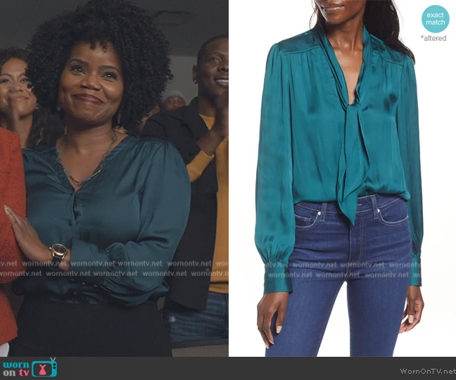 Paige Cleobelle Tie Neck Blouse worn by Amara Patterson (Kelly Jenrette) on All American Homecoming