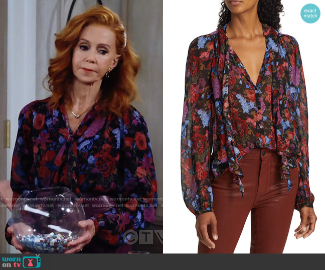 Paige Elynne Blouse in Blue Rust Multi worn by Sheila (Swoosie Kurtz) on Call Me Kat