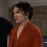 Portia’s wrap blouse and beaded earrings on General Hospital