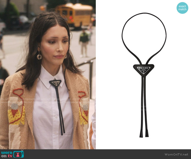 Prada Logo-Plaque Leather Bolo Tie worn by Luna La (Zión Moreno) on Gossip Girl