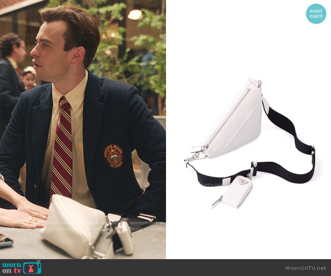 Prada Logo Plaque Shoulder Bag worn by Maximus Wolfe (Thomas Doherty) on Gossip Girl