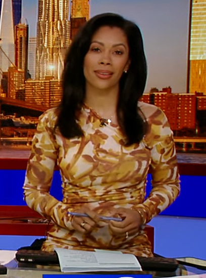 Shirleen Allicot’s floral asymmetric shoulder dress on Good Morning America