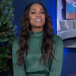 Rachel’s green mock neck dress on Extra