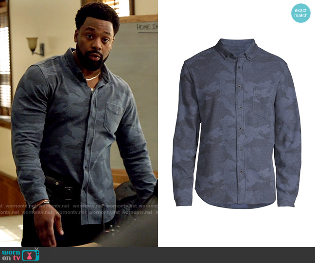 Rails Berkeley Shirt in Indigo Camo worn by Kevin Atwater (LaRoyce Hawkins) on Chicago PD