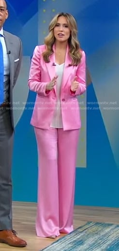 Rhiannon Ally’s pink satin blazer and pants on Good Morning America