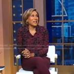 Robin’s burgundy animal print blouse and pants on Good Morning America