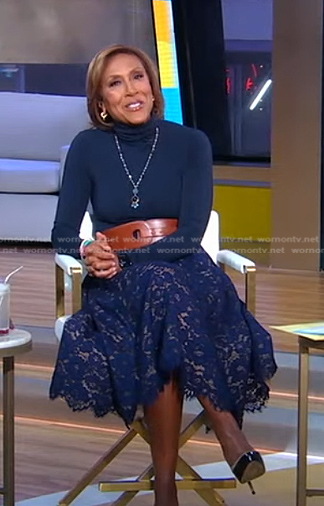 Robin’s navy lace skirt on Good Morning America
