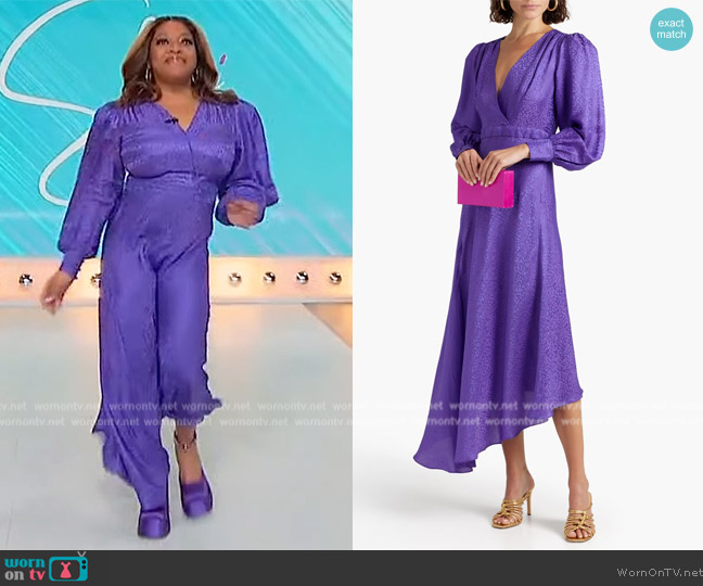 Ronny Kobo Estelle wrap-effect satin-jacquard midi dress worn by Sherri Shepherd on Sherri