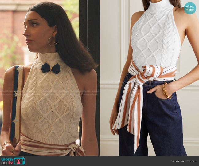 Rosie Assoulin Knit Halter Sash Crop Top worn by Luna La (Zión Moreno) on Gossip Girl