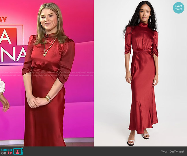 Saloni Adele Dress in Garnet Red worn by Jenna Bush Hager on Today