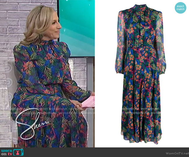 Saloni Jacqui-B printed silk crepe de chine maxi dress worn by Kristin O'Keeffe on Sherri