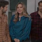Sasha’s teal split neck blouse on General Hospital