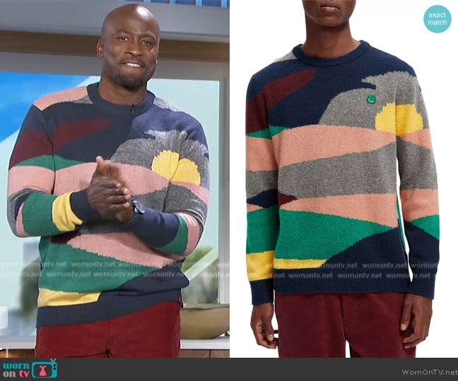 Scotch and Soda Wool-Blend Jacquard Sweater worn by Akbar Gbajabiamila on The Talk