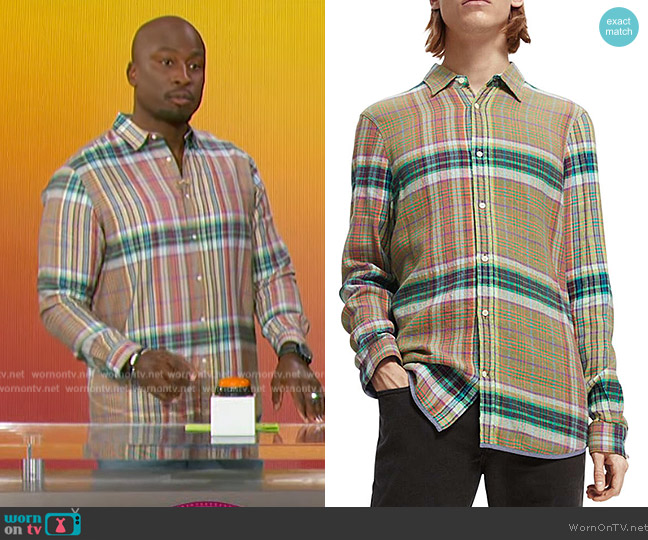 Scotch and Soda Lightweight Check Flannel Sport Shirt worn by Akbar Gbajabiamila on The Talk