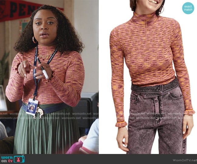 Scotch & Soda Melange Rib Mock Neck Sweater worn by Janine Teagues (Quinta Brunson) on Abbott Elementary