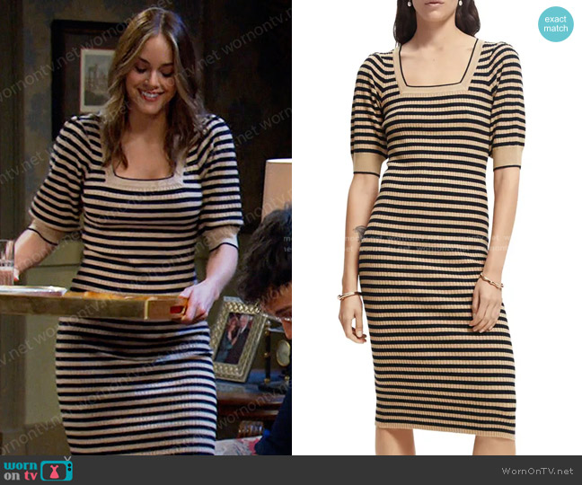 Scotch & Soda Stripe Square Neck Rib Midi Dress worn by Stephanie Johnson (Abigail Klein) on Days of our Lives