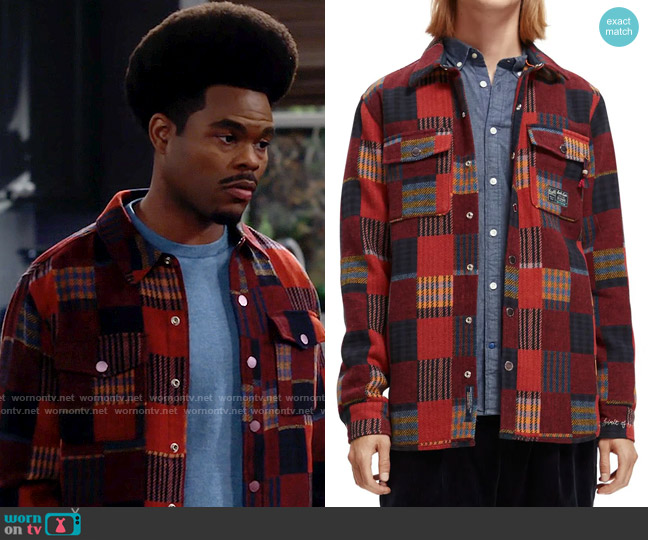 Scotch and Soda Jacquard Patchwork Snap-Up Shirt Jacket worn by Carter (Julian Gant) on Call Me Kat