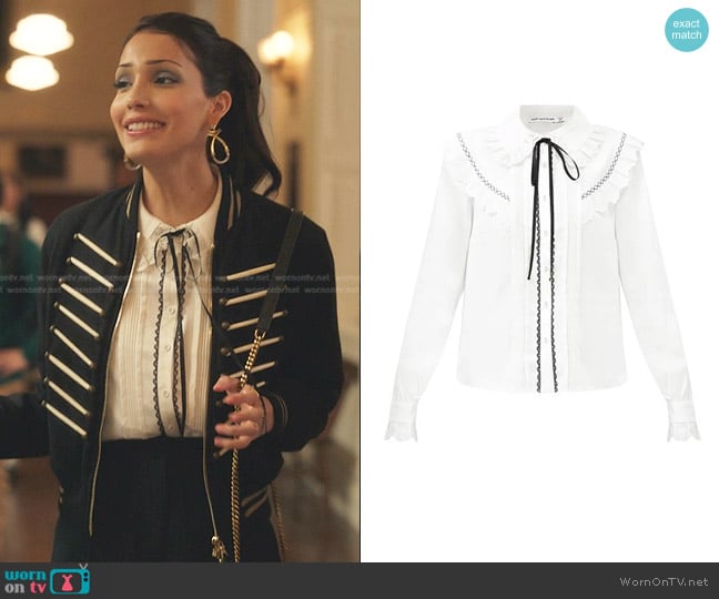 Self Portrait Tie-Neck Lace Blouse worn by Luna La (Zión Moreno) on Gossip Girl