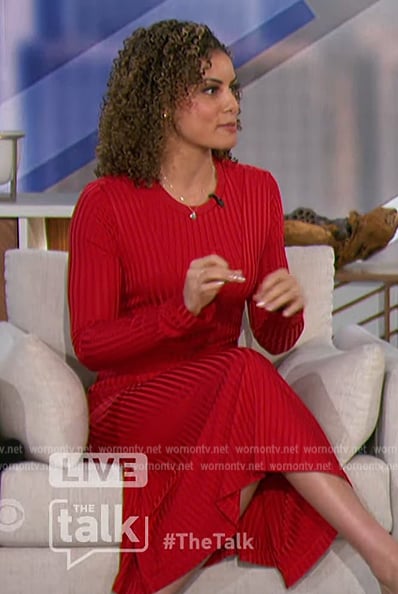 Shaina Humphries’ red ribbed dress on The Talk