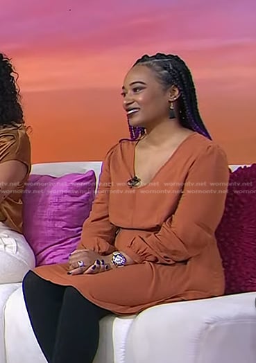Shani Tran’s orange v-neck dress on Today