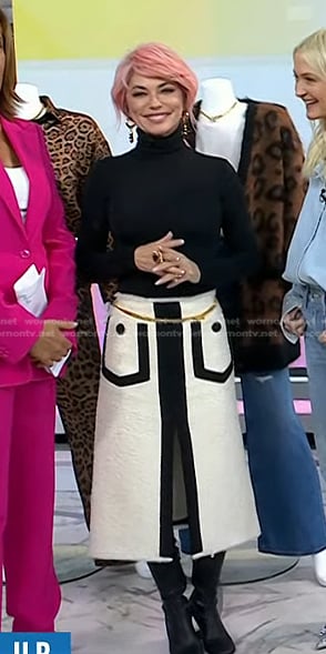 Shania Twain’s white contrast trim skirt on Today