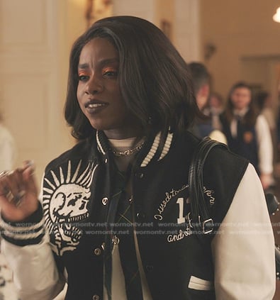 Shan’s black varsity jacket on Gossip Girl