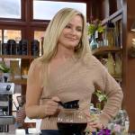 Sharon’s beige one-shoulder sweater on The Young and the Restless